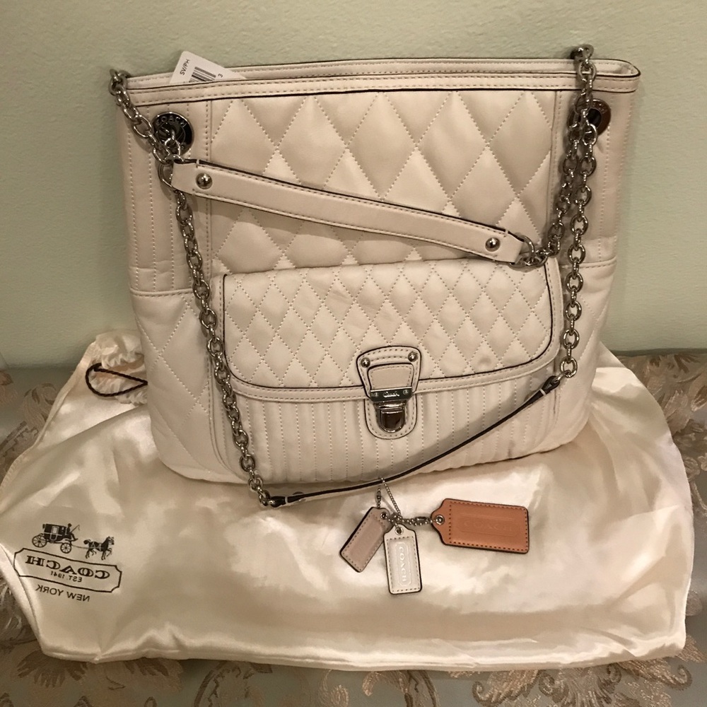 Coach Ivory Quilted Leather Tote
